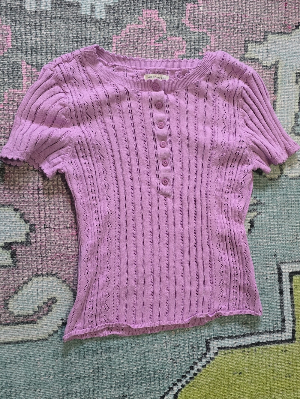 American Eagle Outfitters Lavender Striped Button-Front Sweater